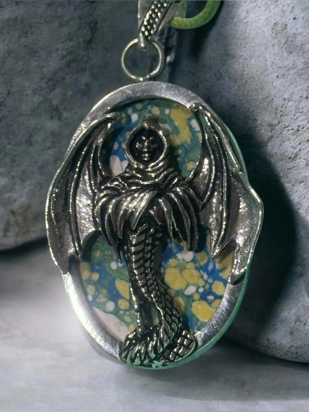Multi color Pendant Necklace with Reaper Dragon